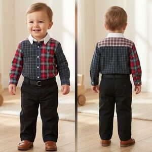 Polo Ralph Lauren Baby Embroidered "Pony" Plaid Poplin Shirt & Pant Set Size 9M
